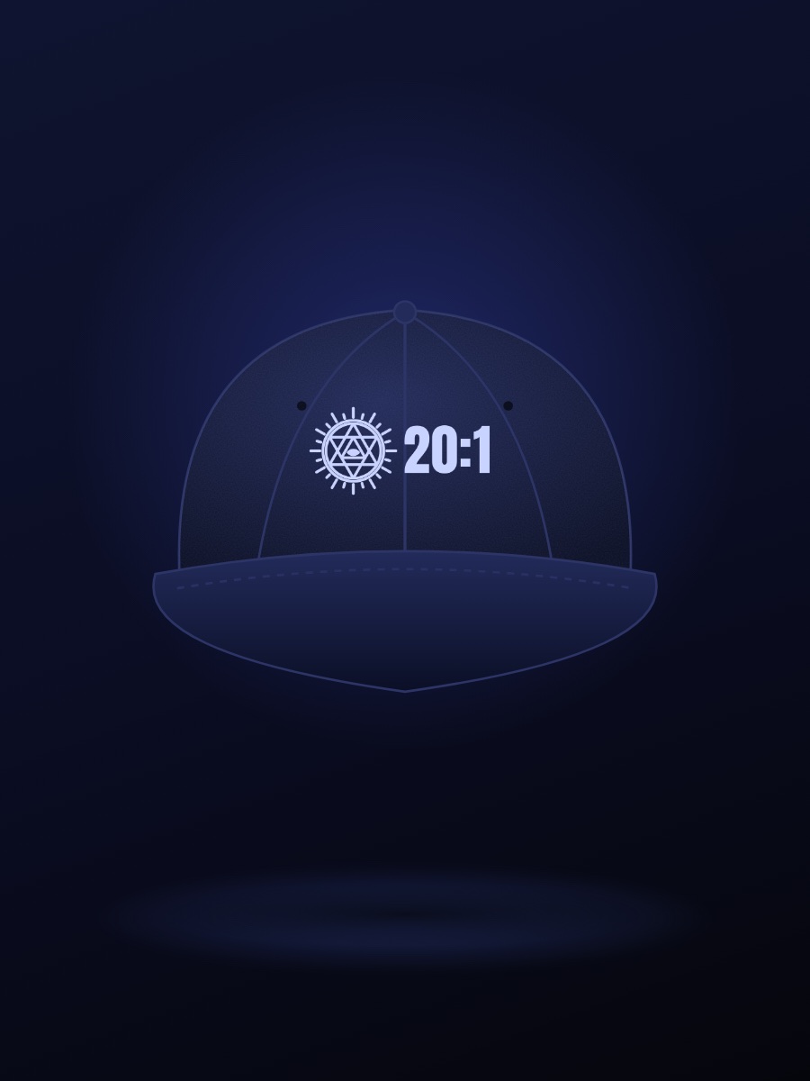 Navy cap with the 20 TO 1 emblem and 20:1 embroidered — coming soon